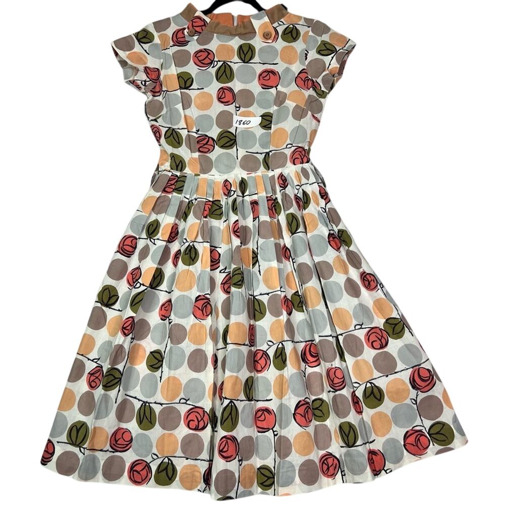 Vintage Hand Made Dress Womans Midi Short Sleeve Pleated Polka Dot